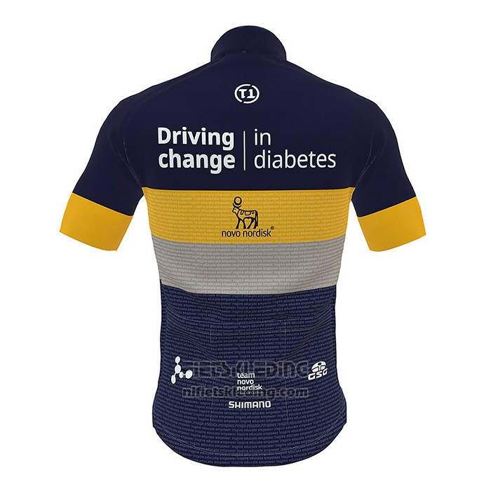 2022 Fietskleding Novo Nordisk Diep Blauw Geel Korte Mouwen en Koersbroek
